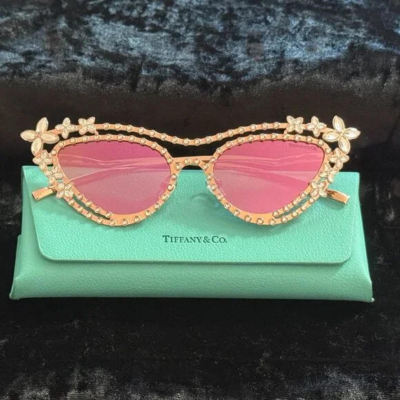 Tiffany Eyewear Sunglasses in Rose Gold-plated Metal with Mirrored Lenses NWT - Picture 10 of 15